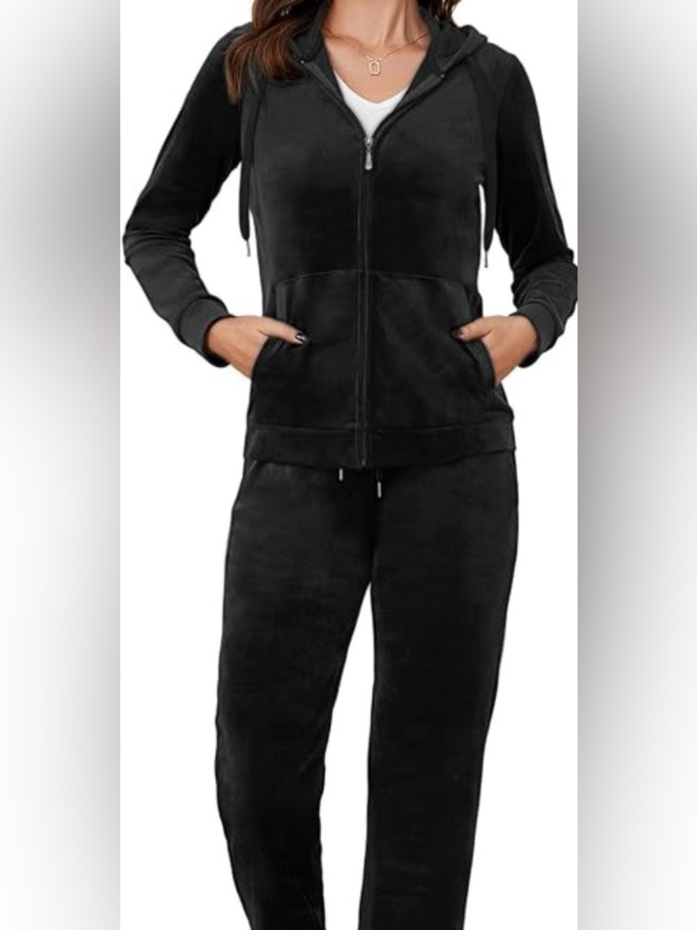 EURO JOY VELOUR TRACKSUIT LOUNGEWEAR 2 PIECE VELVET SET WOMENS BLACK SIZE LARGE